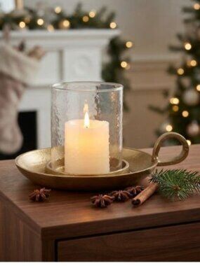 NEW Winter Warmth gold-cast aluminum HOLIDAY Candleholder 10" X 5"